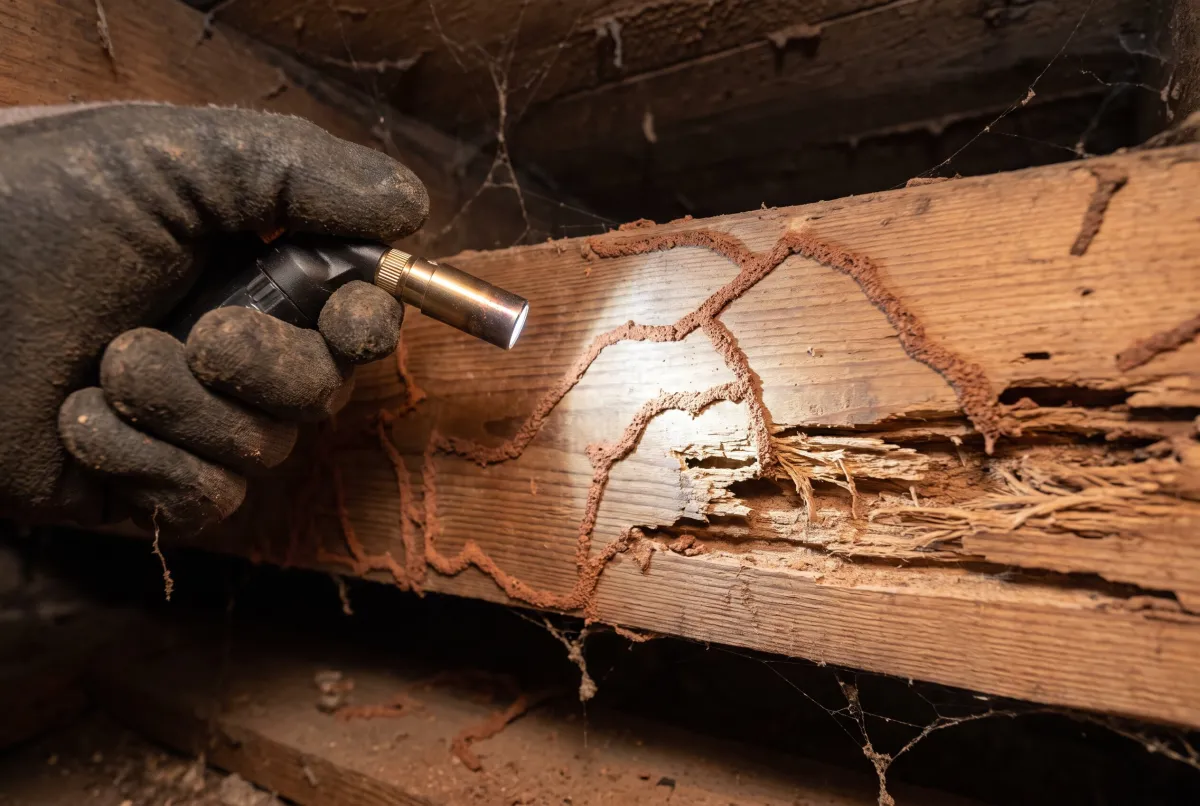 Timber pest and termite inspection close-up